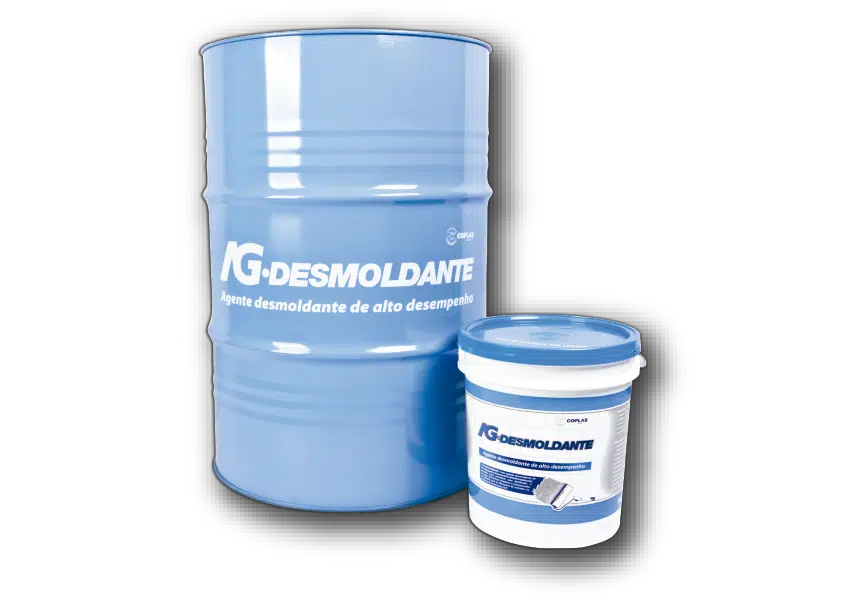 balde e tambor de AG.desmoldante para concreto diluído da Coplas