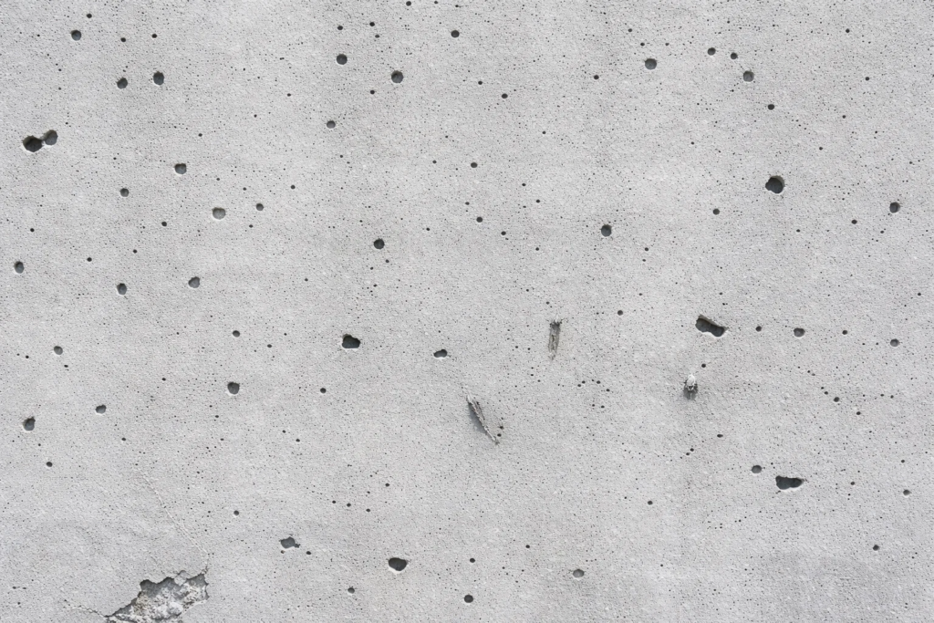 Concreto poroso e com bolhas na superfície